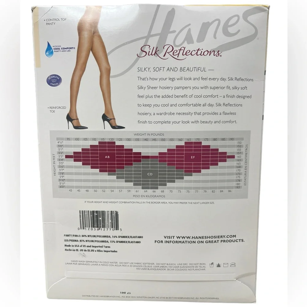 New Hanes Silk Reflections Sheer Control Top Size CD Barely Black Pantyhose
